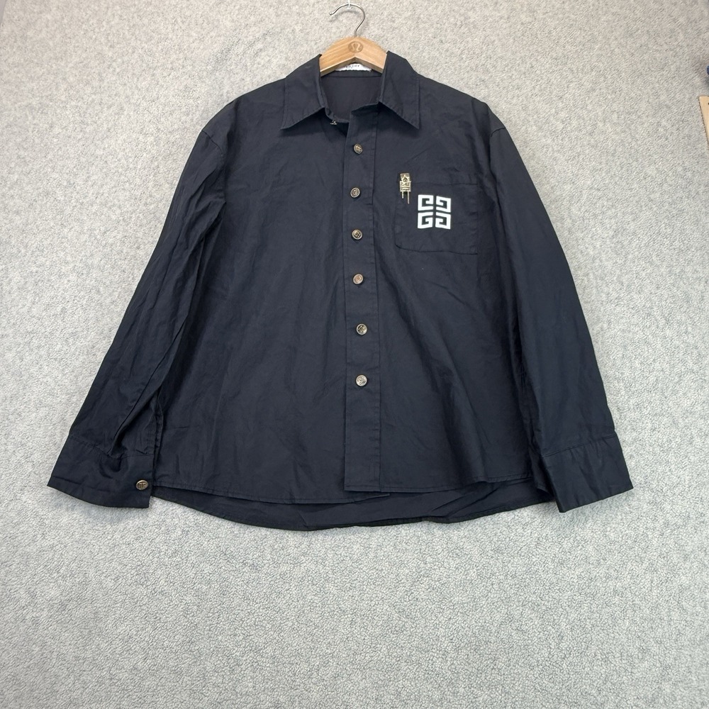 Givenchy Paris Men's Black Logo Button Up Shirt Long Sleeve Gold Tone Buttons